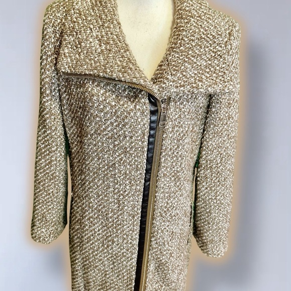 Calvin Klein Women’s Brown Tweed Wool Blend Asymmetrical ‘Walker’ Coat Size L - Picture 5 of 16